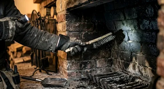 Cleaning a firebox in Minerva Park